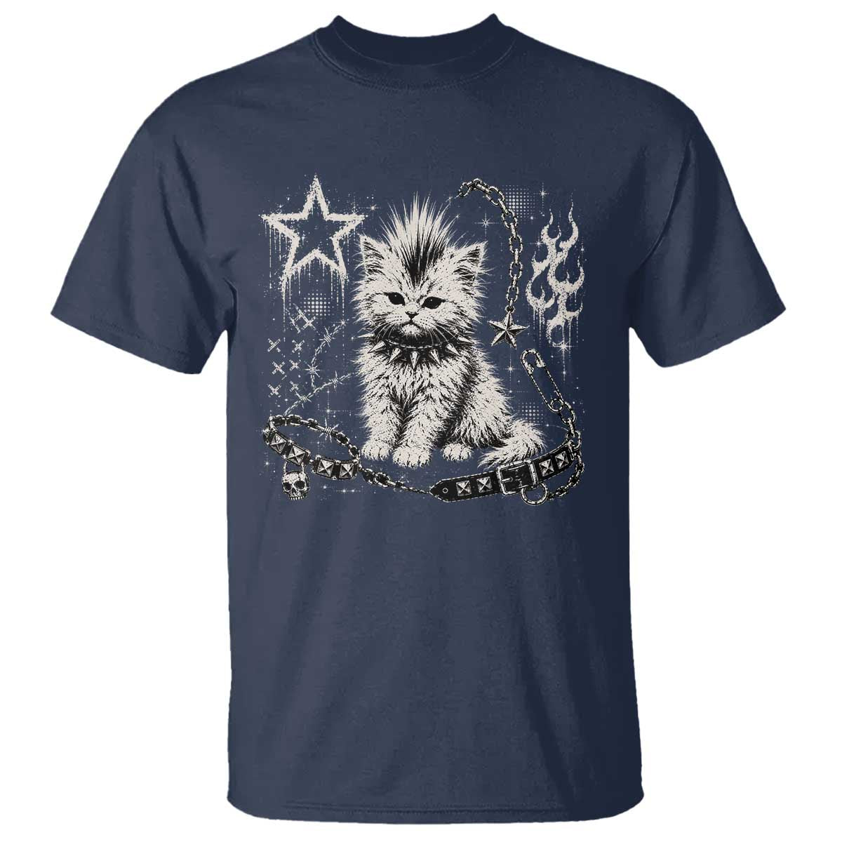 Punk Rock Kitten Mohawk Spooky Y2K Grunge Cat Graphic T Shirt