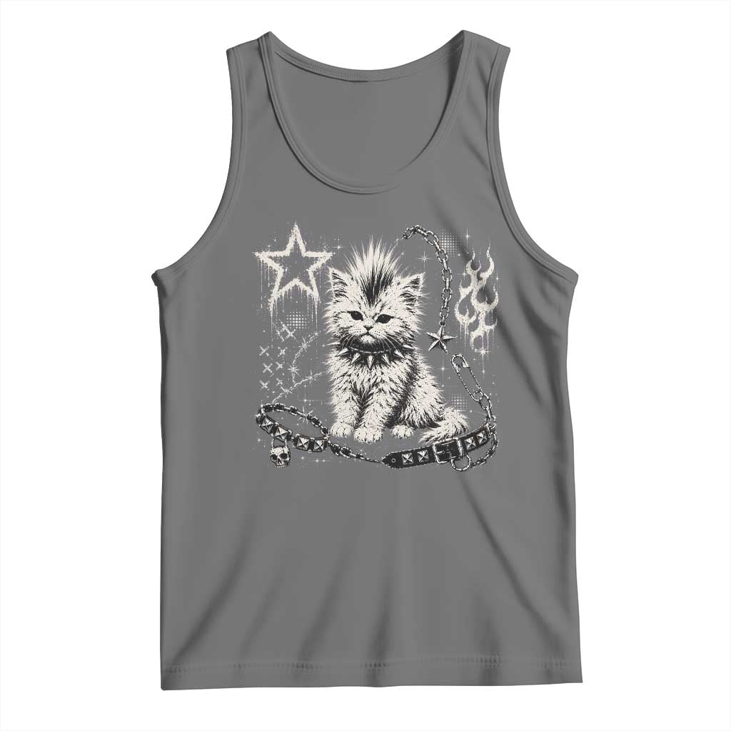 Punk Rock Kitten Mohawk Spooky Y2K Grunge Cat Graphic Tank Top