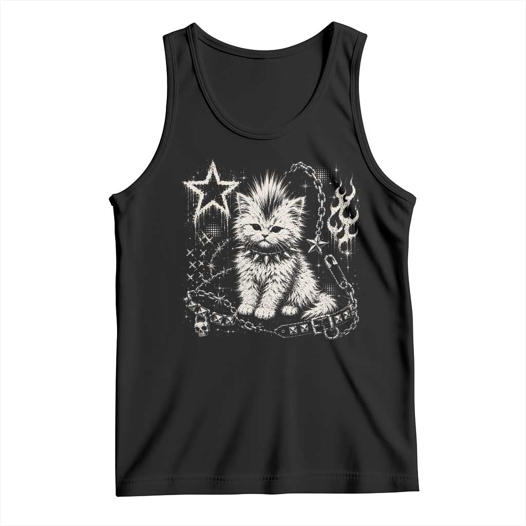 Punk Rock Kitten Mohawk Spooky Y2K Grunge Cat Graphic Tank Top