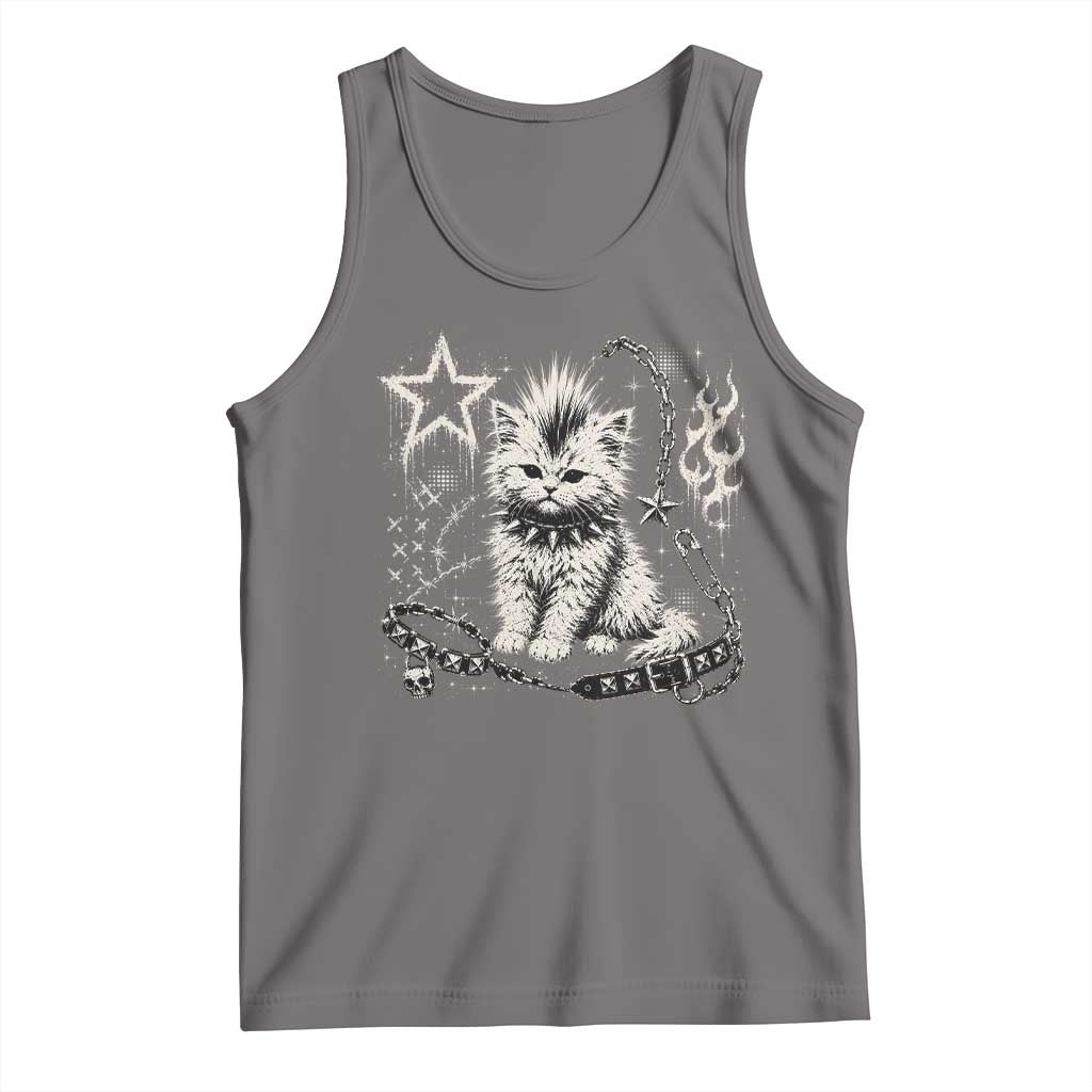 Punk Rock Kitten Mohawk Spooky Y2K Grunge Cat Graphic Tank Top