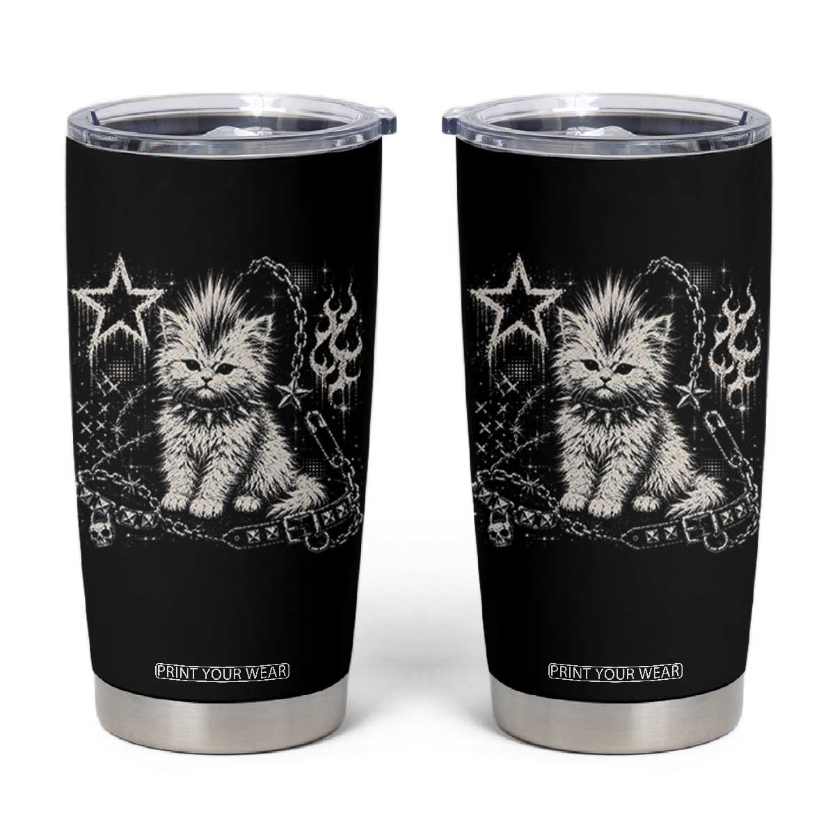 Punk Rock Kitten Mohawk Spooky Y2K Grunge Cat Graphic Tumbler Cup
