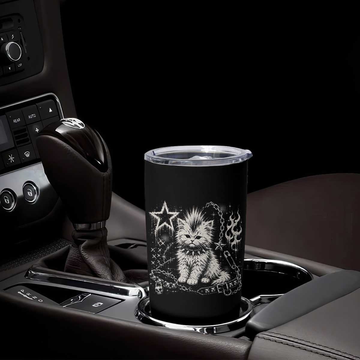 Punk Rock Kitten Mohawk Spooky Y2K Grunge Cat Graphic Tumbler Cup