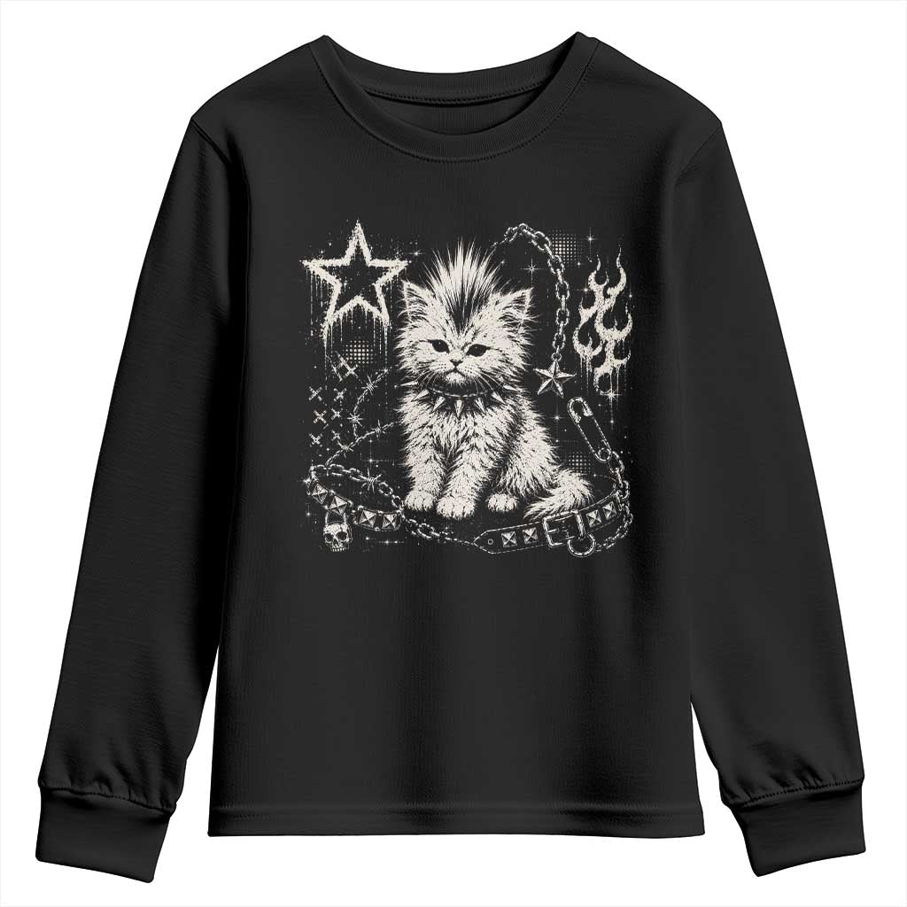 Punk Rock Kitten Mohawk Spooky Y2K Grunge Cat Graphic Youth Sweatshirt