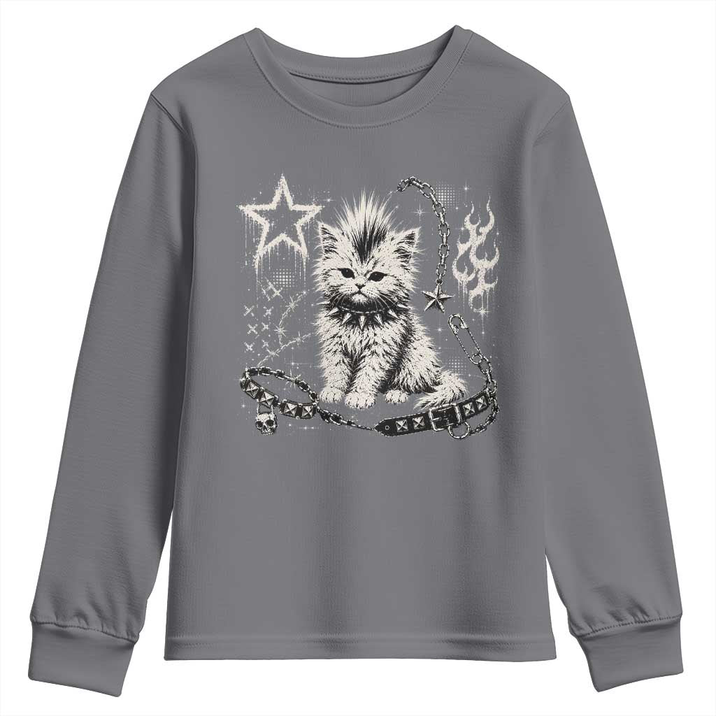 Punk Rock Kitten Mohawk Spooky Y2K Grunge Cat Graphic Youth Sweatshirt