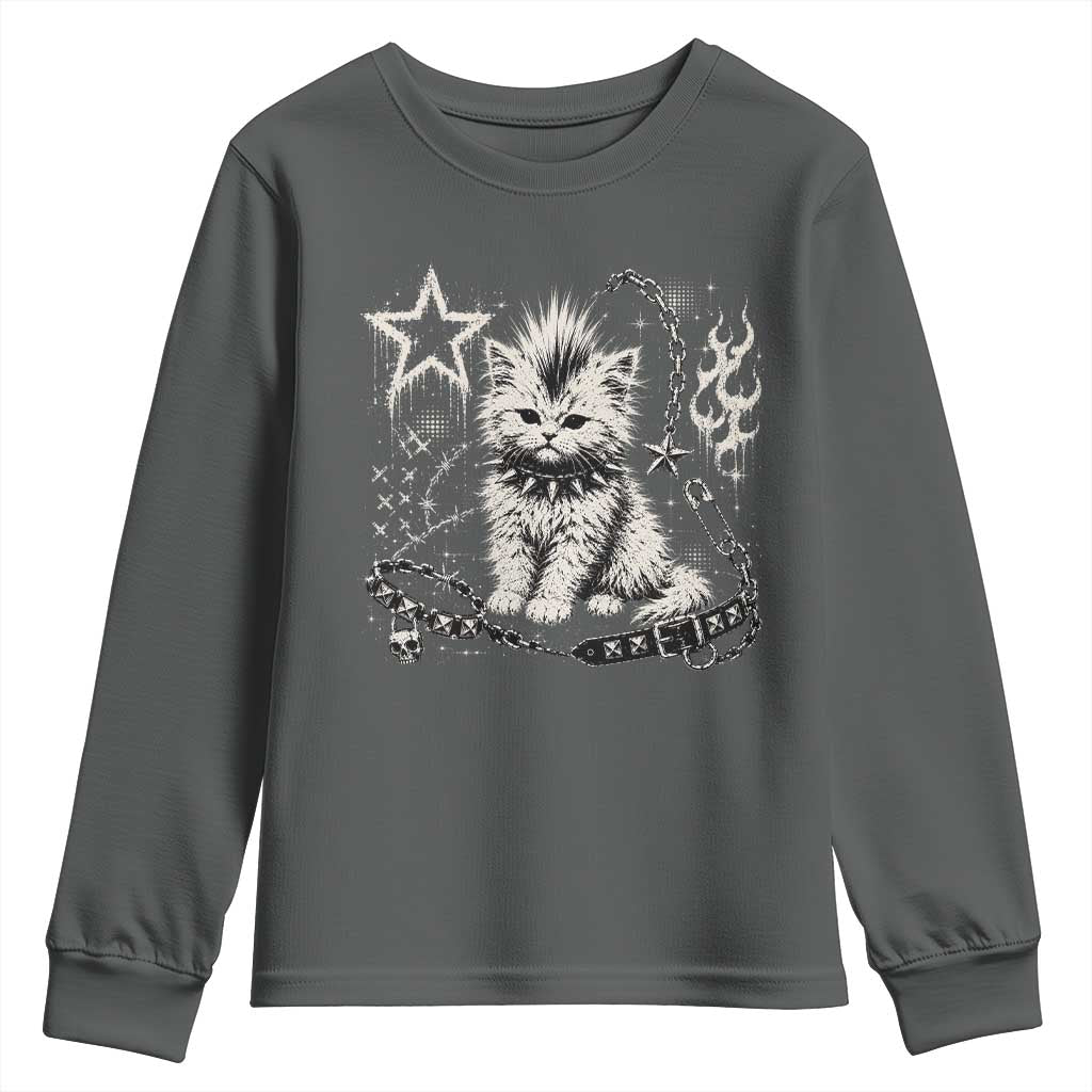 Punk Rock Kitten Mohawk Spooky Y2K Grunge Cat Graphic Youth Sweatshirt