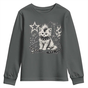 Punk Rock Kitten Mohawk Spooky Y2K Grunge Cat Graphic Youth Sweatshirt