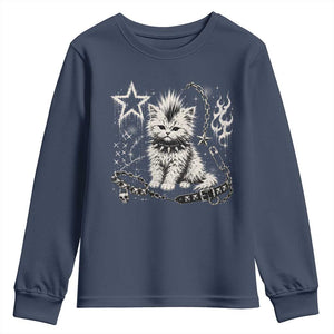 Punk Rock Kitten Mohawk Spooky Y2K Grunge Cat Graphic Youth Sweatshirt