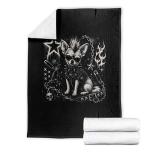 Punk Rock Chihuahua Dog Mohawk Spooky Y2K Grunge Graphic Throw Blanket