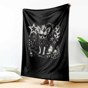 Punk Rock Chihuahua Dog Mohawk Spooky Y2K Grunge Graphic Throw Blanket