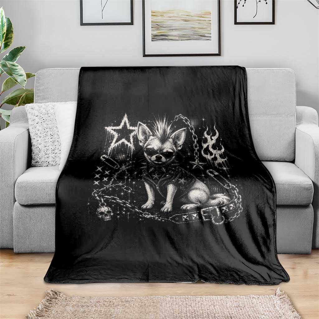 Punk Rock Chihuahua Dog Mohawk Spooky Y2K Grunge Graphic Throw Blanket