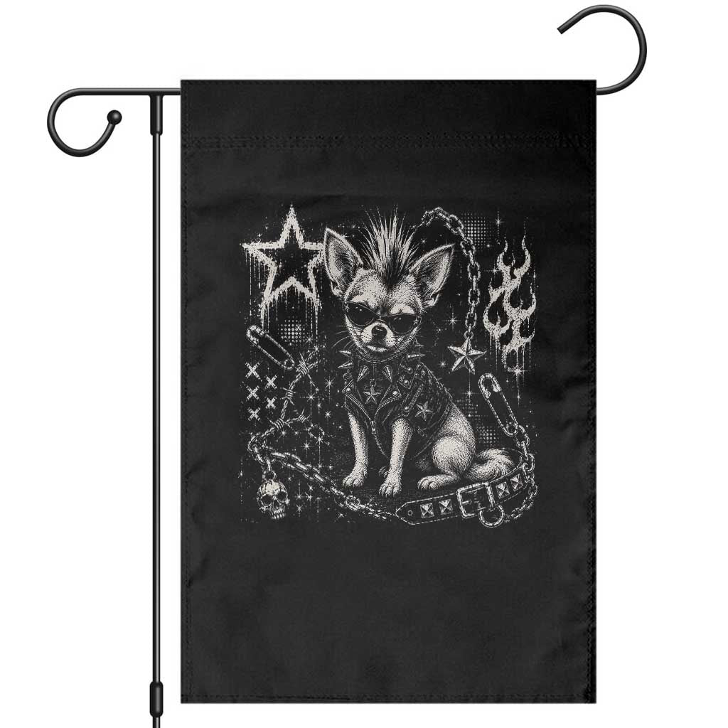 Punk Rock Chihuahua Dog Mohawk Spooky Y2K Grunge Graphic Garden Flag