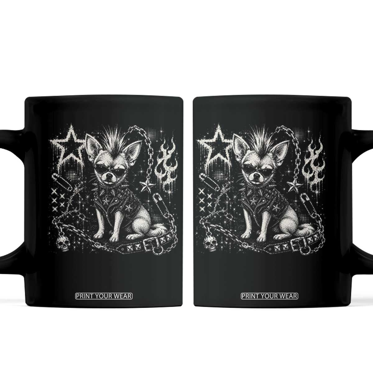 Punk Rock Chihuahua Dog Mohawk Spooky Y2K Grunge Graphic Coffee Mug