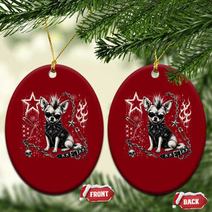Punk Rock Chihuahua Dog Mohawk Spooky Y2K Grunge Graphic Ceramic Ornament
