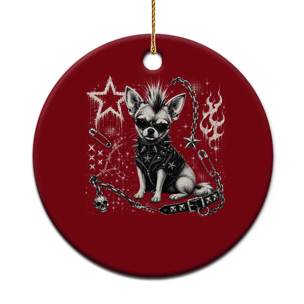 Punk Rock Chihuahua Dog Mohawk Spooky Y2K Grunge Graphic Ceramic Ornament