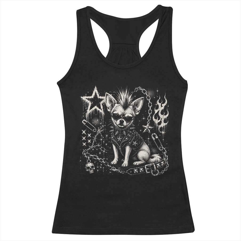 Punk Rock Chihuahua Dog Mohawk Spooky Y2K Grunge Graphic Racerback Tank Top