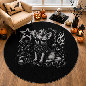Punk Rock Chihuahua Dog Mohawk Spooky Y2K Grunge Graphic Round Rug