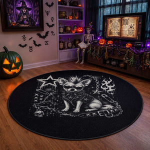 Punk Rock Chihuahua Dog Mohawk Spooky Y2K Grunge Graphic Round Rug
