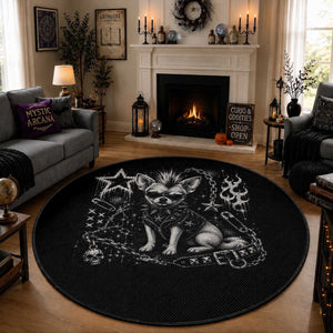 Punk Rock Chihuahua Dog Mohawk Spooky Y2K Grunge Graphic Round Rug