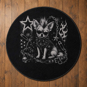 Punk Rock Chihuahua Dog Mohawk Spooky Y2K Grunge Graphic Round Rug