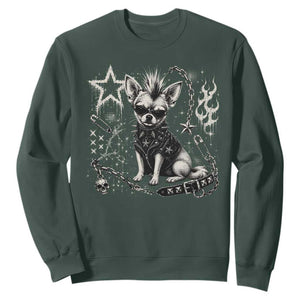 Punk Rock Chihuahua Dog Mohawk Spooky Y2K Grunge Graphic Sweatshirt