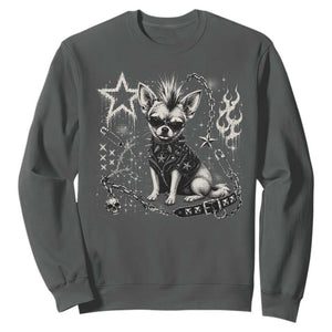 Punk Rock Chihuahua Dog Mohawk Spooky Y2K Grunge Graphic Sweatshirt