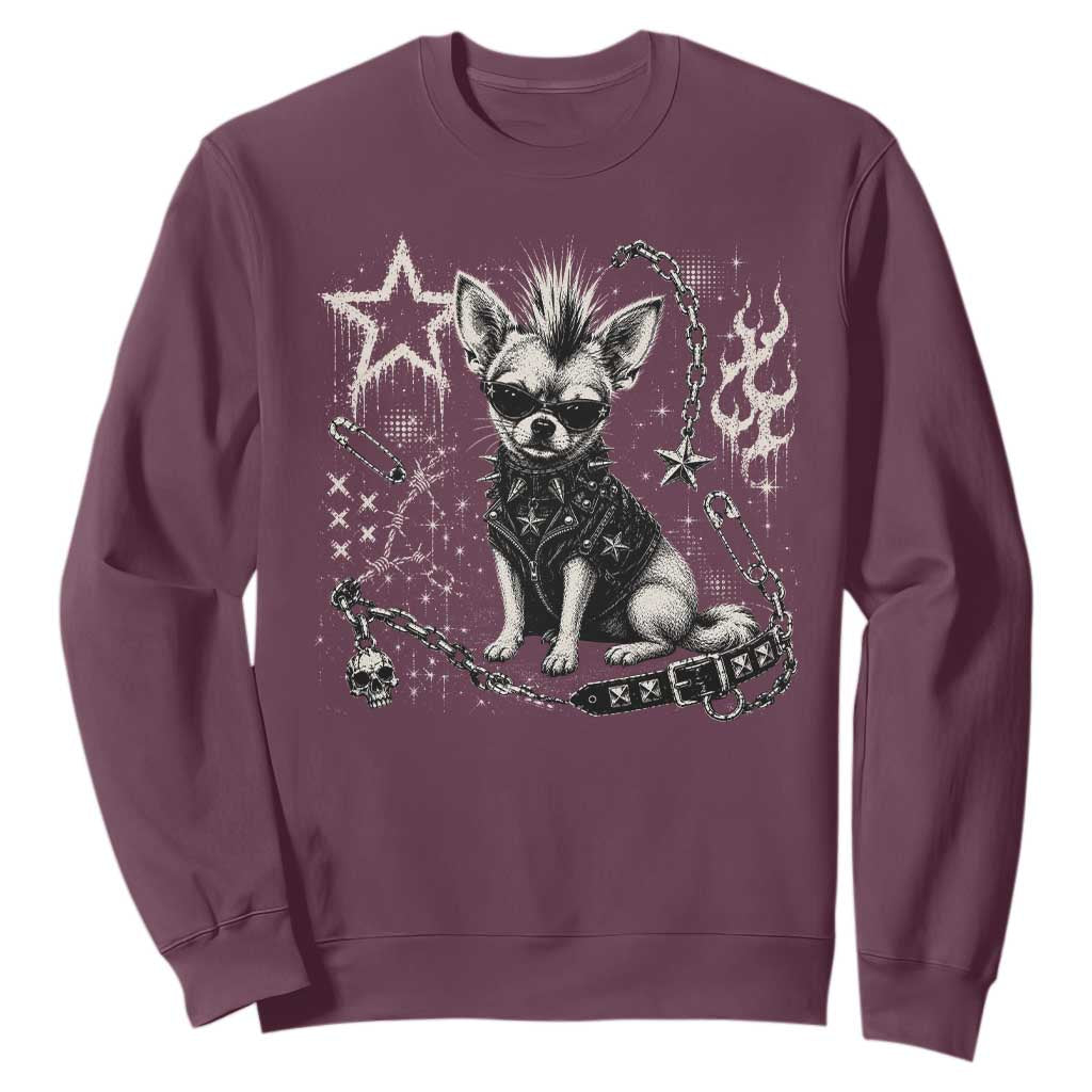 Punk Rock Chihuahua Dog Mohawk Spooky Y2K Grunge Graphic Sweatshirt