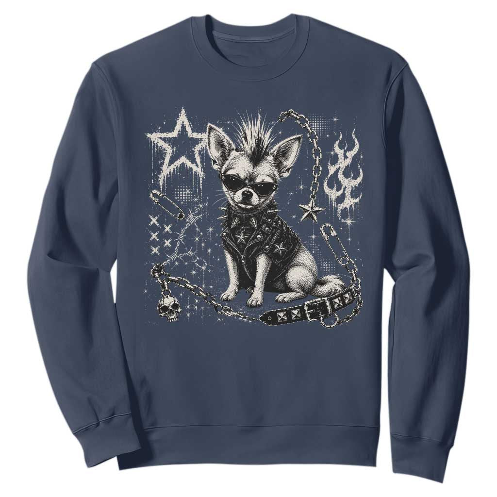 Punk Rock Chihuahua Dog Mohawk Spooky Y2K Grunge Graphic Sweatshirt