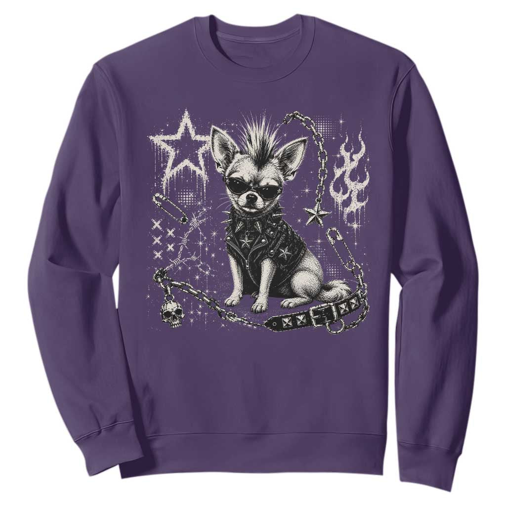 Punk Rock Chihuahua Dog Mohawk Spooky Y2K Grunge Graphic Sweatshirt