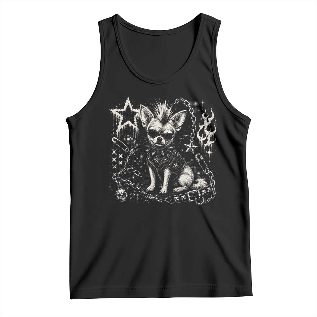 Punk Rock Chihuahua Dog Mohawk Spooky Y2K Grunge Graphic Tank Top