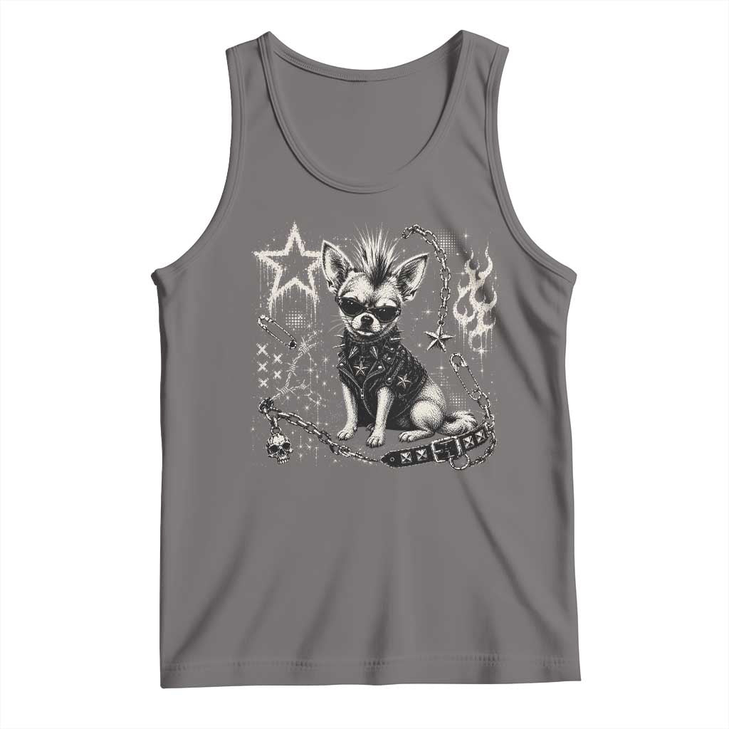Punk Rock Chihuahua Dog Mohawk Spooky Y2K Grunge Graphic Tank Top