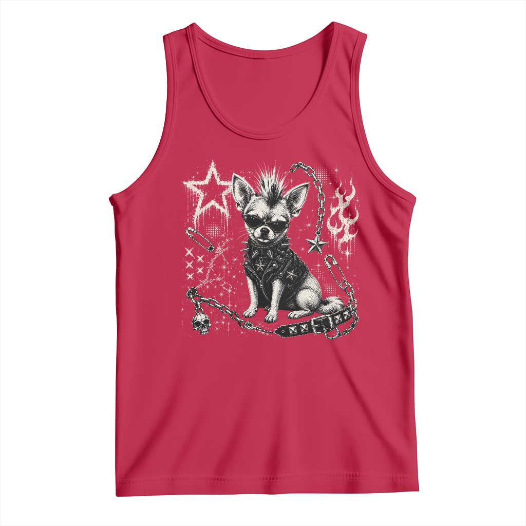 Punk Rock Chihuahua Dog Mohawk Spooky Y2K Grunge Graphic Tank Top