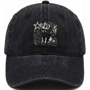 Punk Rock Chihuahua Dog Mohawk Spooky Y2K Grunge Graphic Washed Cotton Baseball Cap