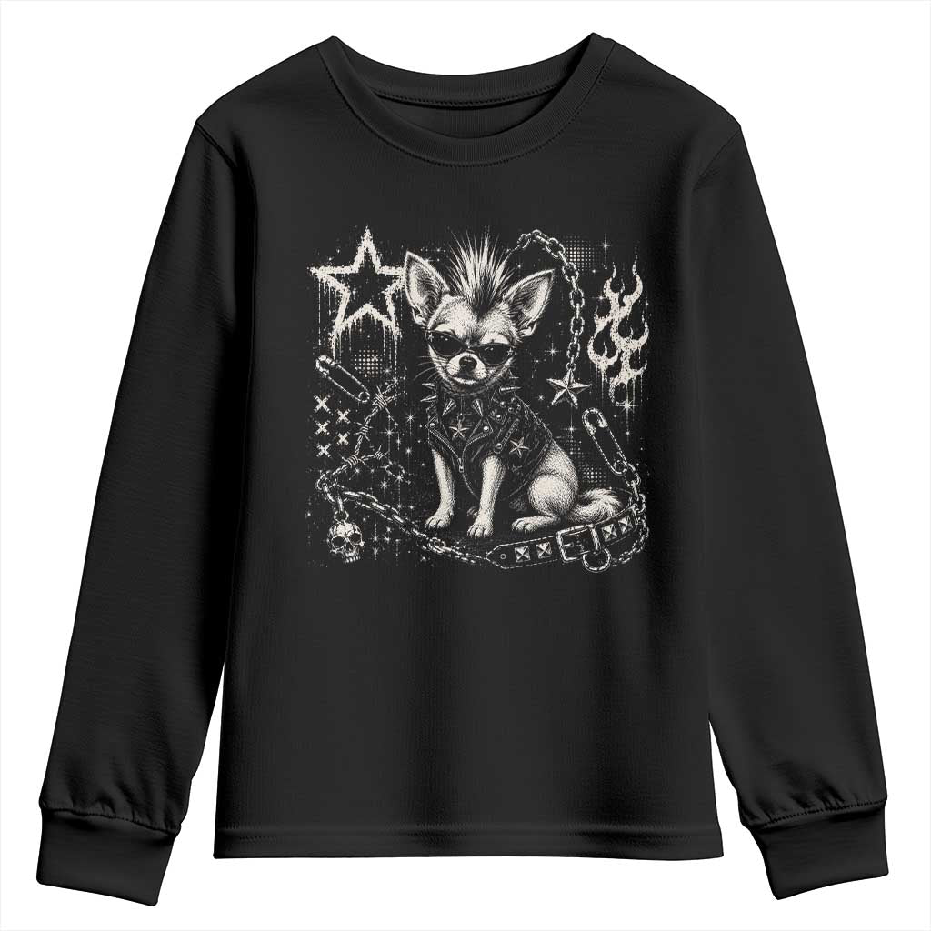 Punk Rock Chihuahua Dog Mohawk Spooky Y2K Grunge Graphic Youth Sweatshirt