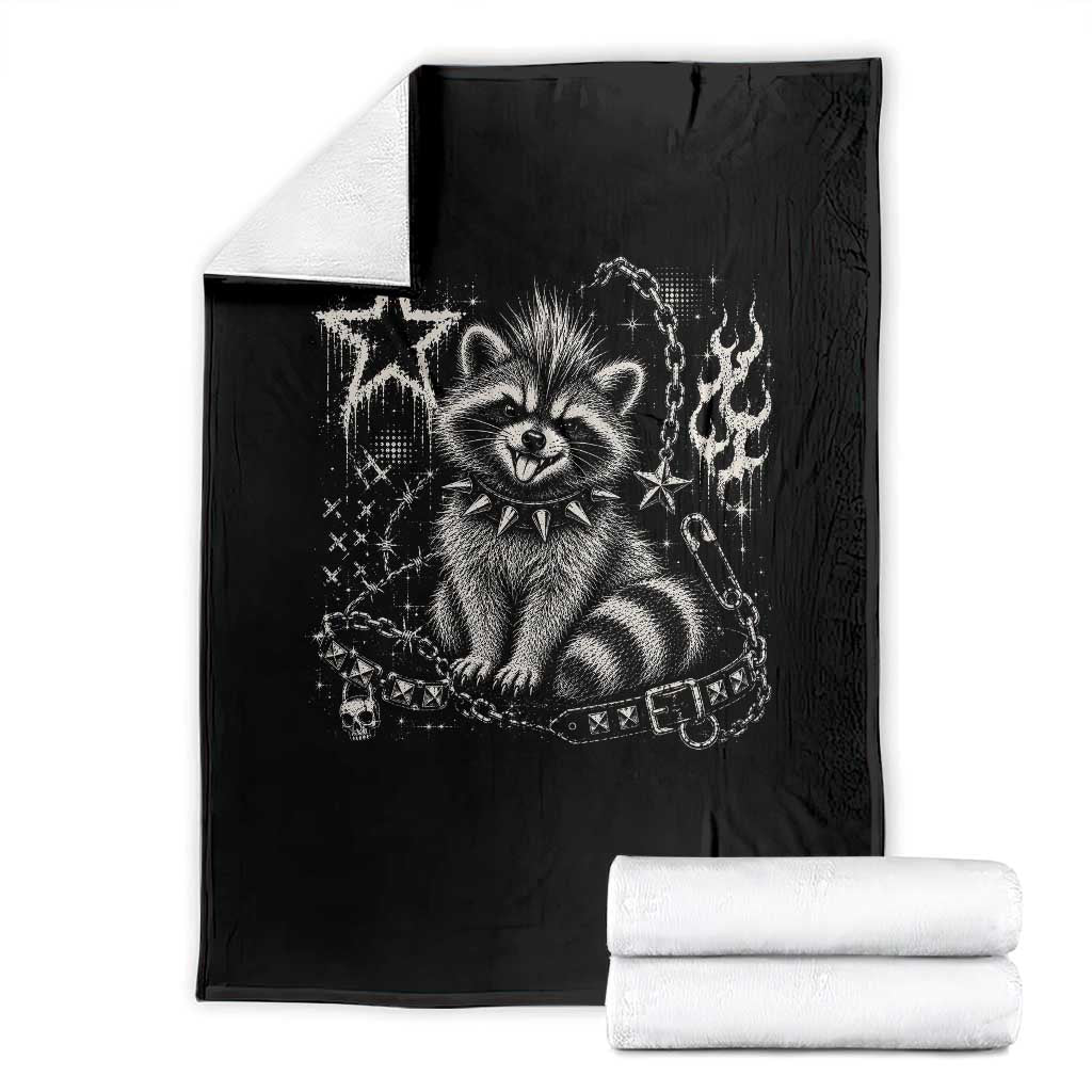 Punk Rock Raccoon Trash Panda Mohawk Spooky Y2K Grunge Graphic Throw Blanket