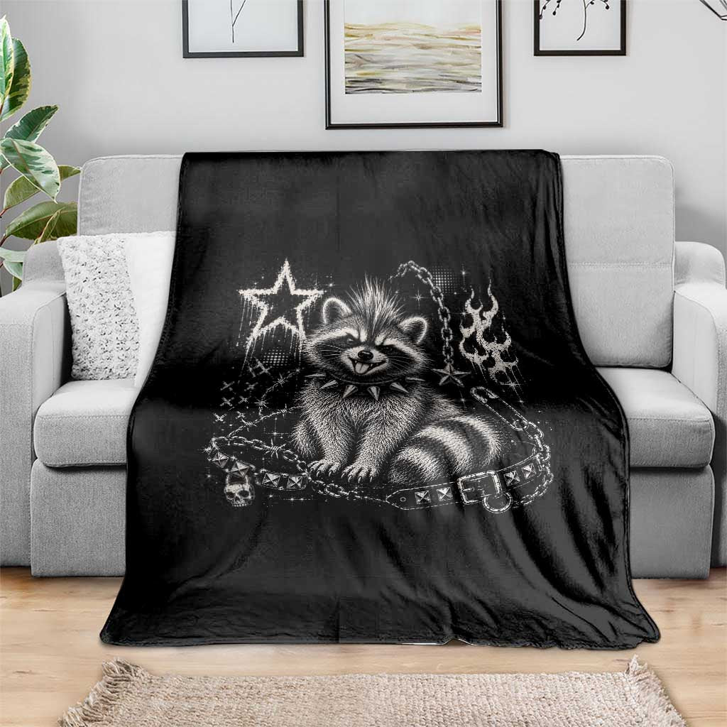 Punk Rock Raccoon Trash Panda Mohawk Spooky Y2K Grunge Graphic Throw Blanket