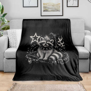 Punk Rock Raccoon Trash Panda Mohawk Spooky Y2K Grunge Graphic Throw Blanket