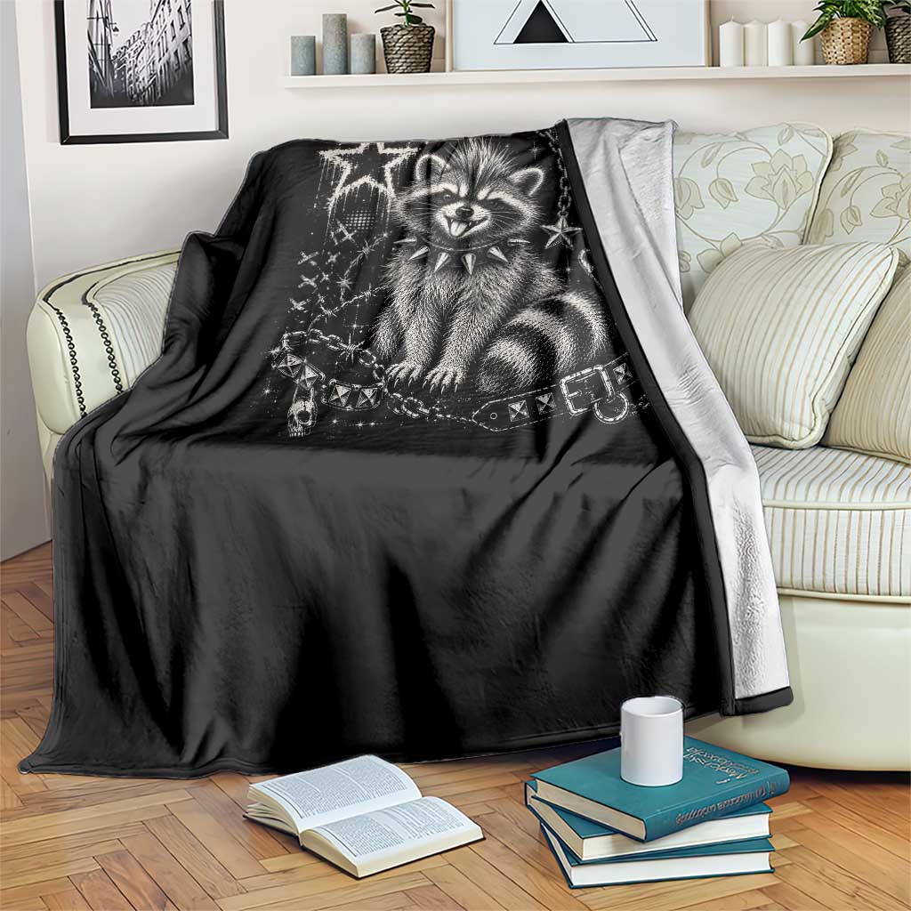 Punk Rock Raccoon Trash Panda Mohawk Spooky Y2K Grunge Graphic Throw Blanket