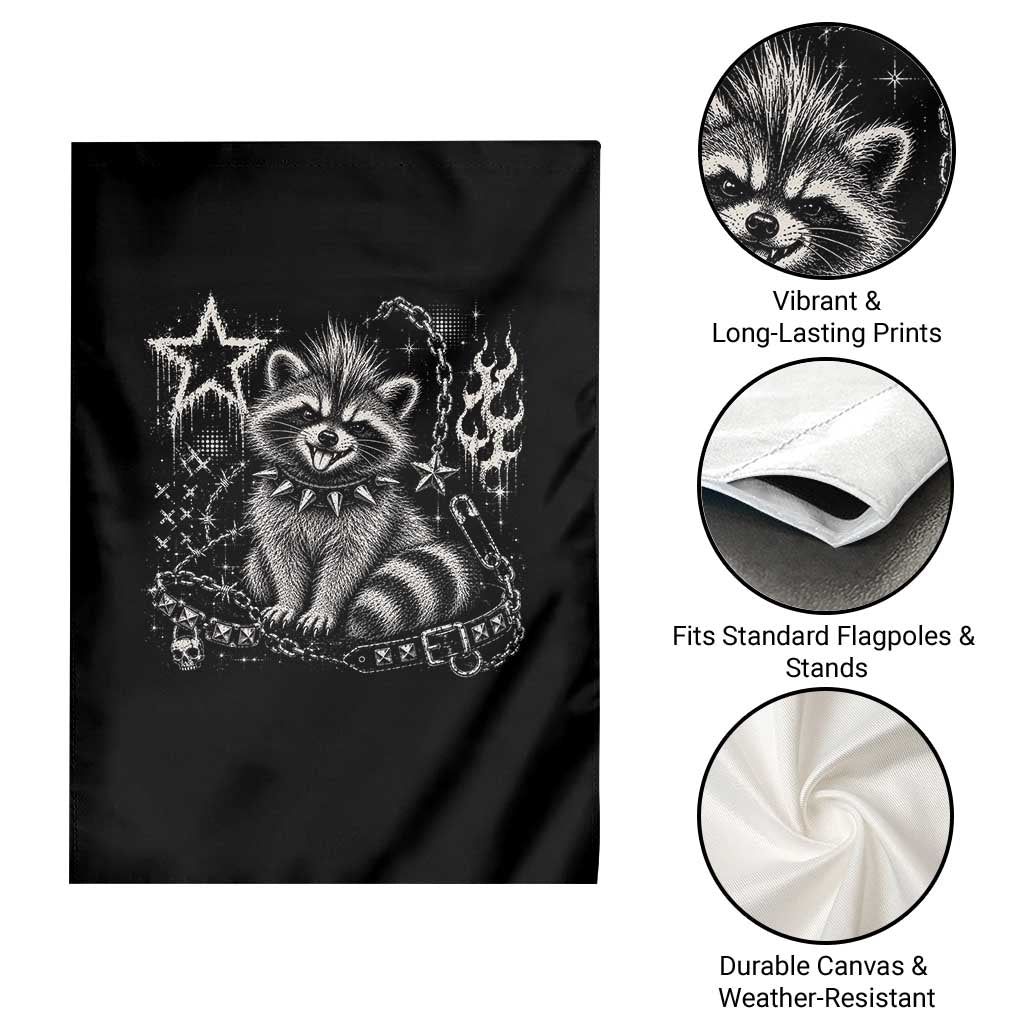 Punk Rock Raccoon Trash Panda Mohawk Spooky Y2K Grunge Graphic Garden Flag