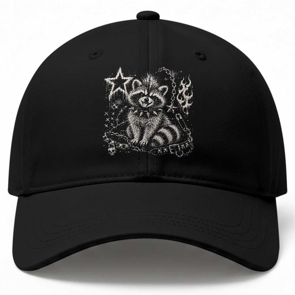 Punk Rock Raccoon Trash Panda Mohawk Spooky Y2K Grunge Graphic Baseball Cap