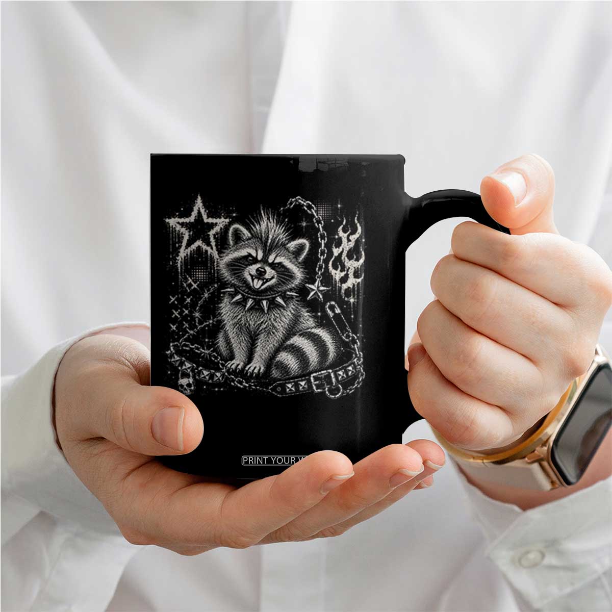 Punk Rock Raccoon Trash Panda Mohawk Spooky Y2K Grunge Graphic Coffee Mug