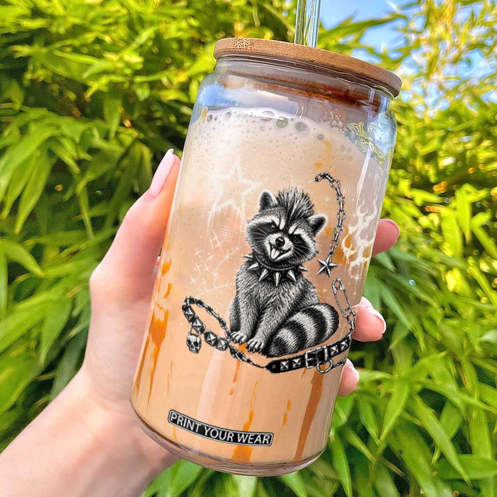 Punk Rock Raccoon Trash Panda Mohawk Spooky Y2K Grunge Graphic Glass Can