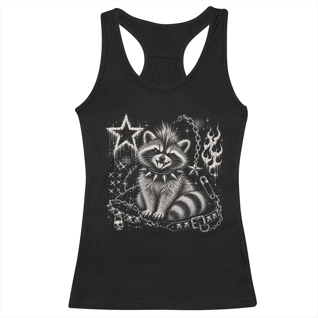 Punk Rock Raccoon Trash Panda Mohawk Spooky Y2K Grunge Graphic Racerback Tank Top