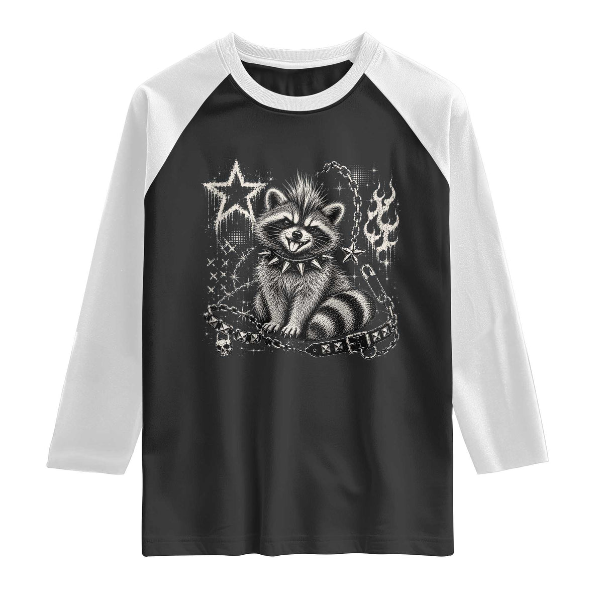 Punk Rock Raccoon Trash Panda Mohawk Spooky Y2K Grunge Graphic Raglan Shirt