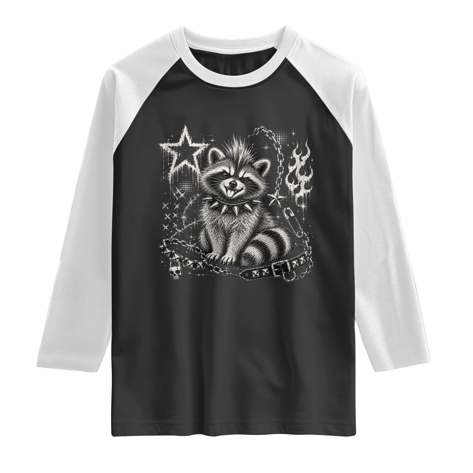 Punk Rock Raccoon Trash Panda Mohawk Spooky Y2K Grunge Graphic Raglan Shirt