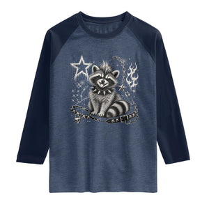 Punk Rock Raccoon Trash Panda Mohawk Spooky Y2K Grunge Graphic Raglan Shirt