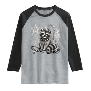 Punk Rock Raccoon Trash Panda Mohawk Spooky Y2K Grunge Graphic Raglan Shirt