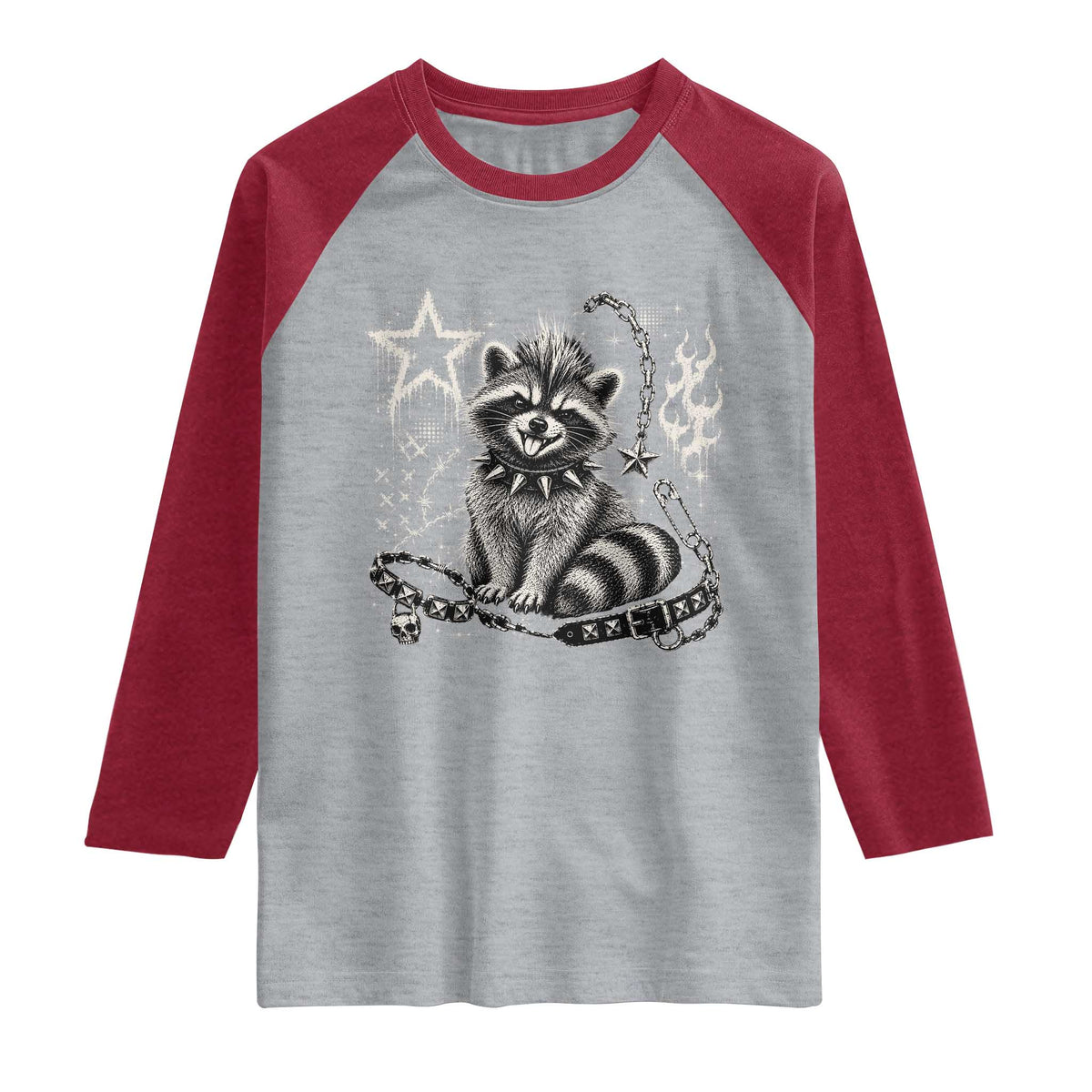 Punk Rock Raccoon Trash Panda Mohawk Spooky Y2K Grunge Graphic Raglan Shirt