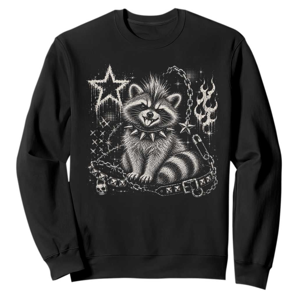 Punk Rock Raccoon Trash Panda Mohawk Spooky Y2K Grunge Graphic Sweatshirt