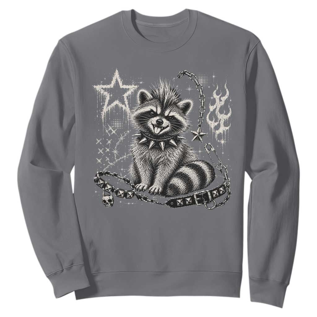 Punk Rock Raccoon Trash Panda Mohawk Spooky Y2K Grunge Graphic Sweatshirt