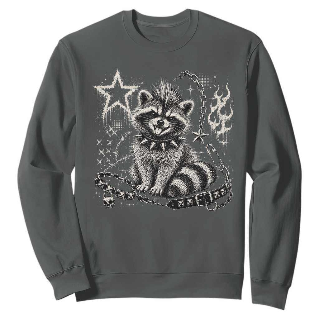 Punk Rock Raccoon Trash Panda Mohawk Spooky Y2K Grunge Graphic Sweatshirt